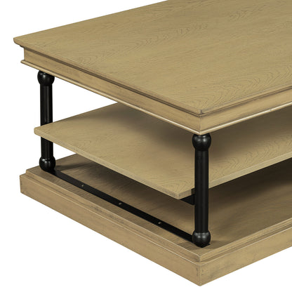 55.1 in wood coffee table with black legs and open storage shelves by HouseOfZazla on Tampa Home & Garden Store