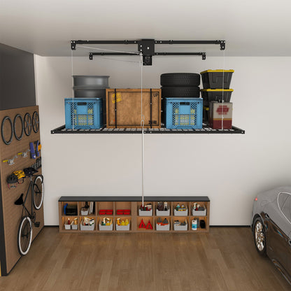 Overhead garage storage rack with crank system in black by HouseOfZazla on Tampa Home & Garden Store