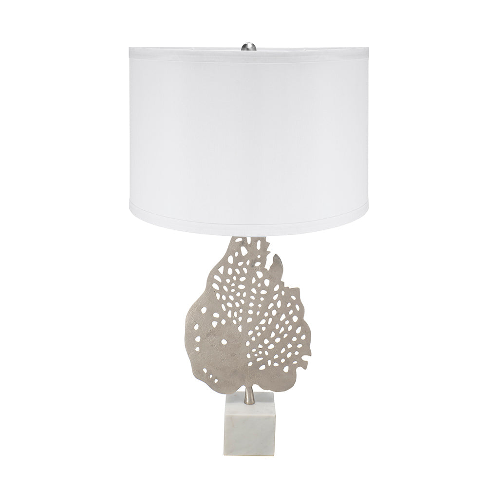 Table lamp D15x29.3in white drum shade and lattice leaf accent on stone base by HouseOfZazla on Tampa Home & Garden Store