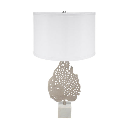 Table lamp D15x29.3in white drum shade and lattice leaf accent on stone base by HouseOfZazla on Tampa Home & Garden Store