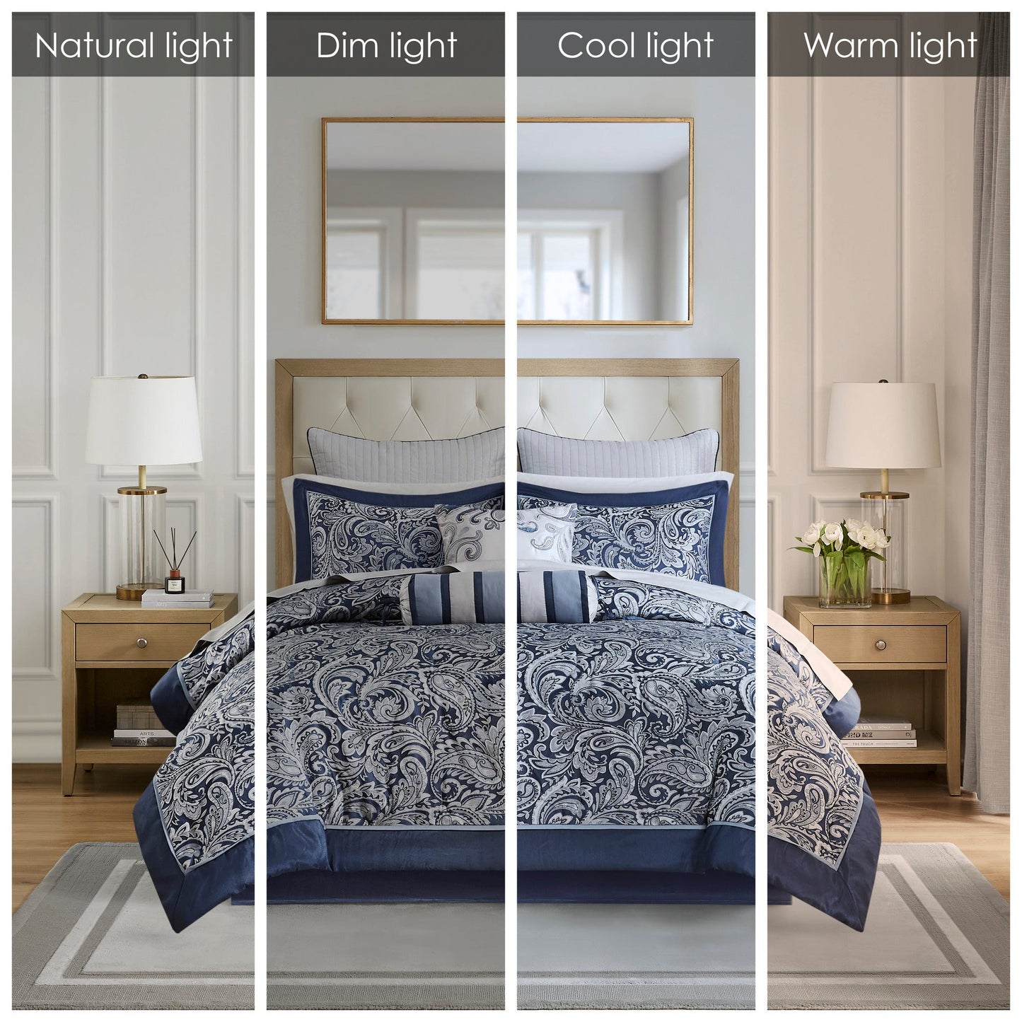 Navy 12 Piece Cotton Comforter Set and Queen Bed