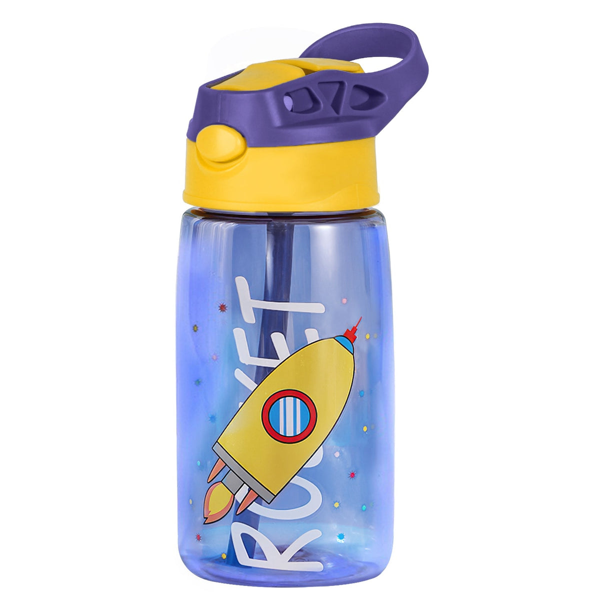 GemGear 16.2oz kids water bottle with straw purple lid yellow bottle rocket design on Tampa Home & Garden Store