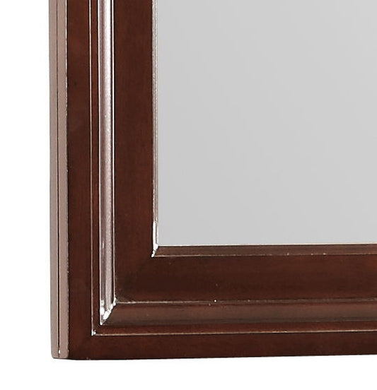 Ashford Mirror with modern cappuccino beige wood frame and beveled edge close-up on Tampa Home & Garden Store
