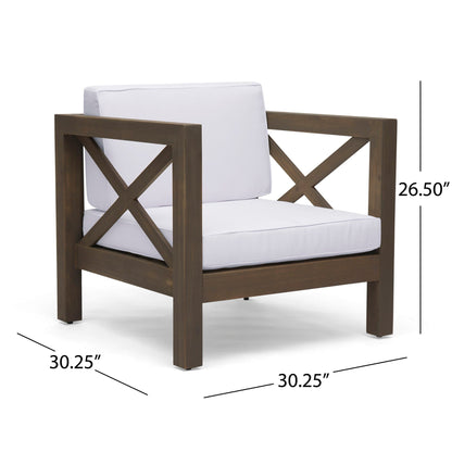 Brava mid-century modern club chair with water-resistant cushions and dark brown wood frame on Tampa Home & Garden Store