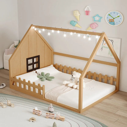 House Bed With Window and Fence Pine Wood Build