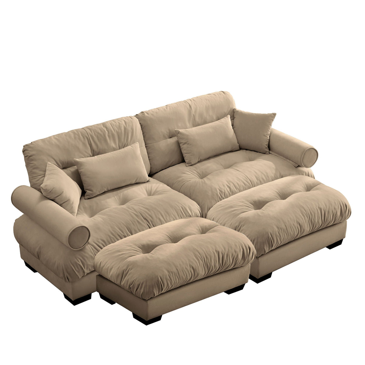 HouseOfZazla beige fabric 2-piece sectional sofa with ottoman and round bolster arms on Tampa Home & Garden Store