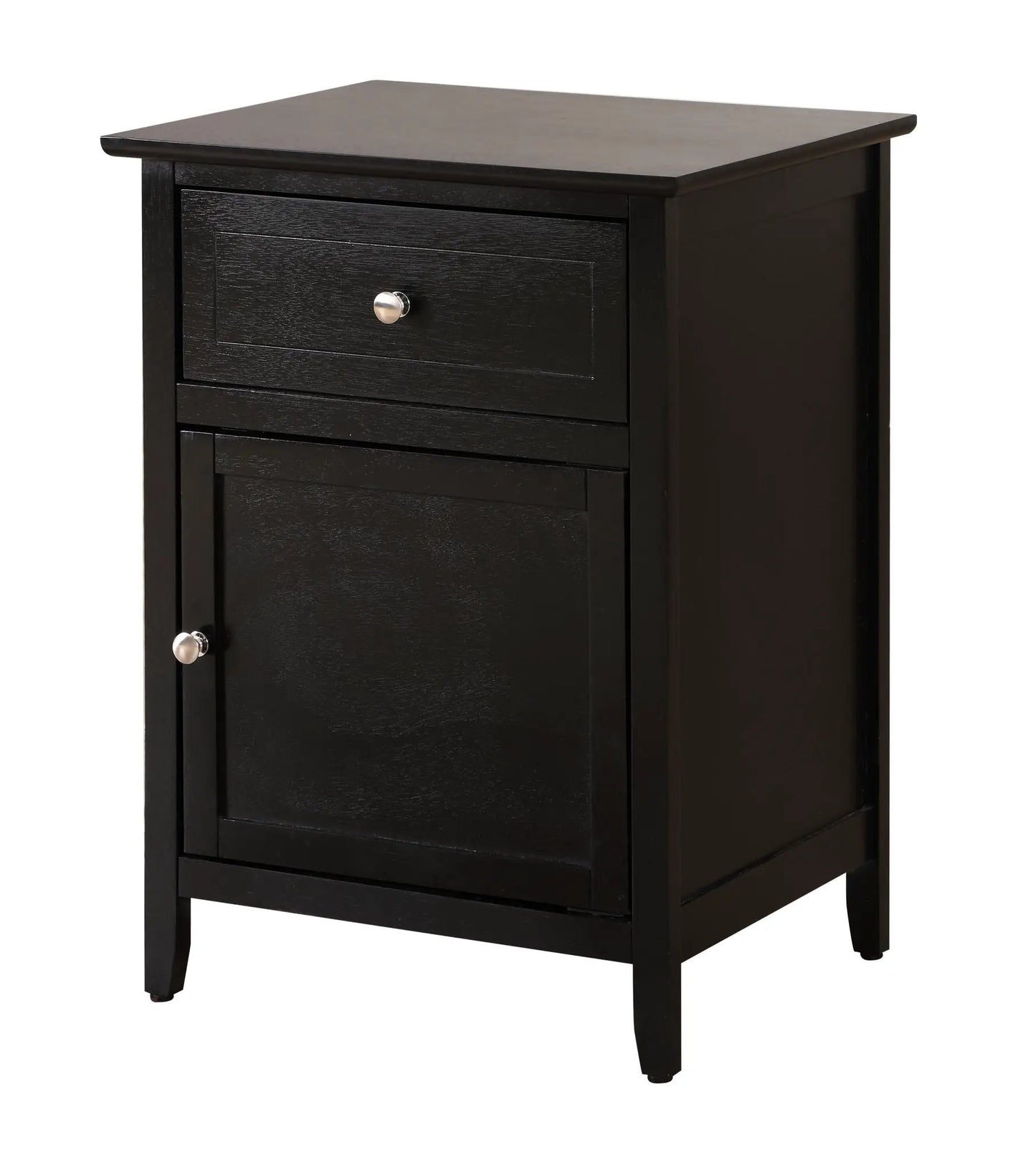 1 Drawer / 1 Door Nightstand black finish with silver knob Unique Piece Furniture accent on Tampa Home & Garden Store