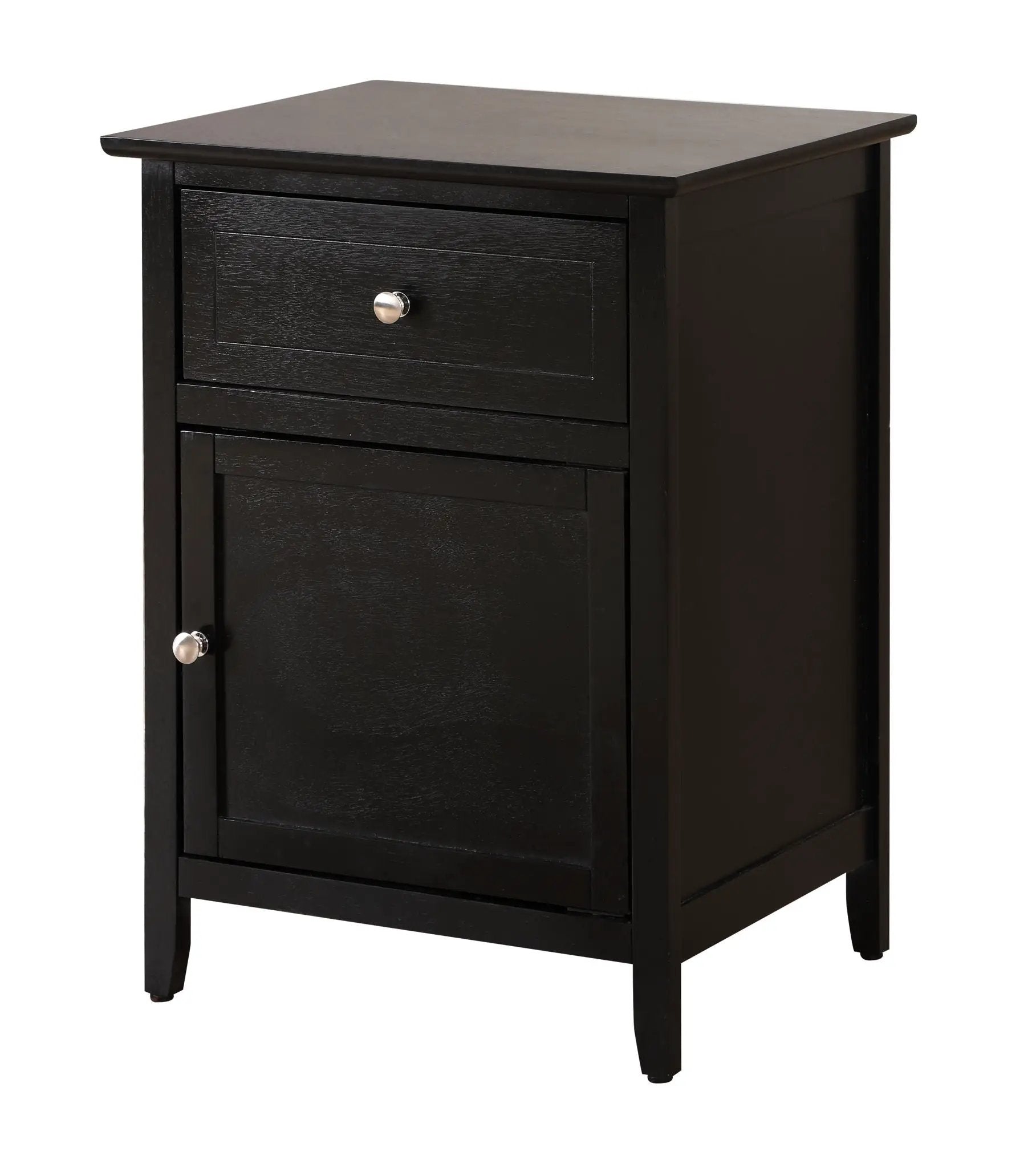 1 Drawer / 1 Door Nightstand black finish with silver knob Unique Piece Furniture accent on Tampa Home & Garden Store