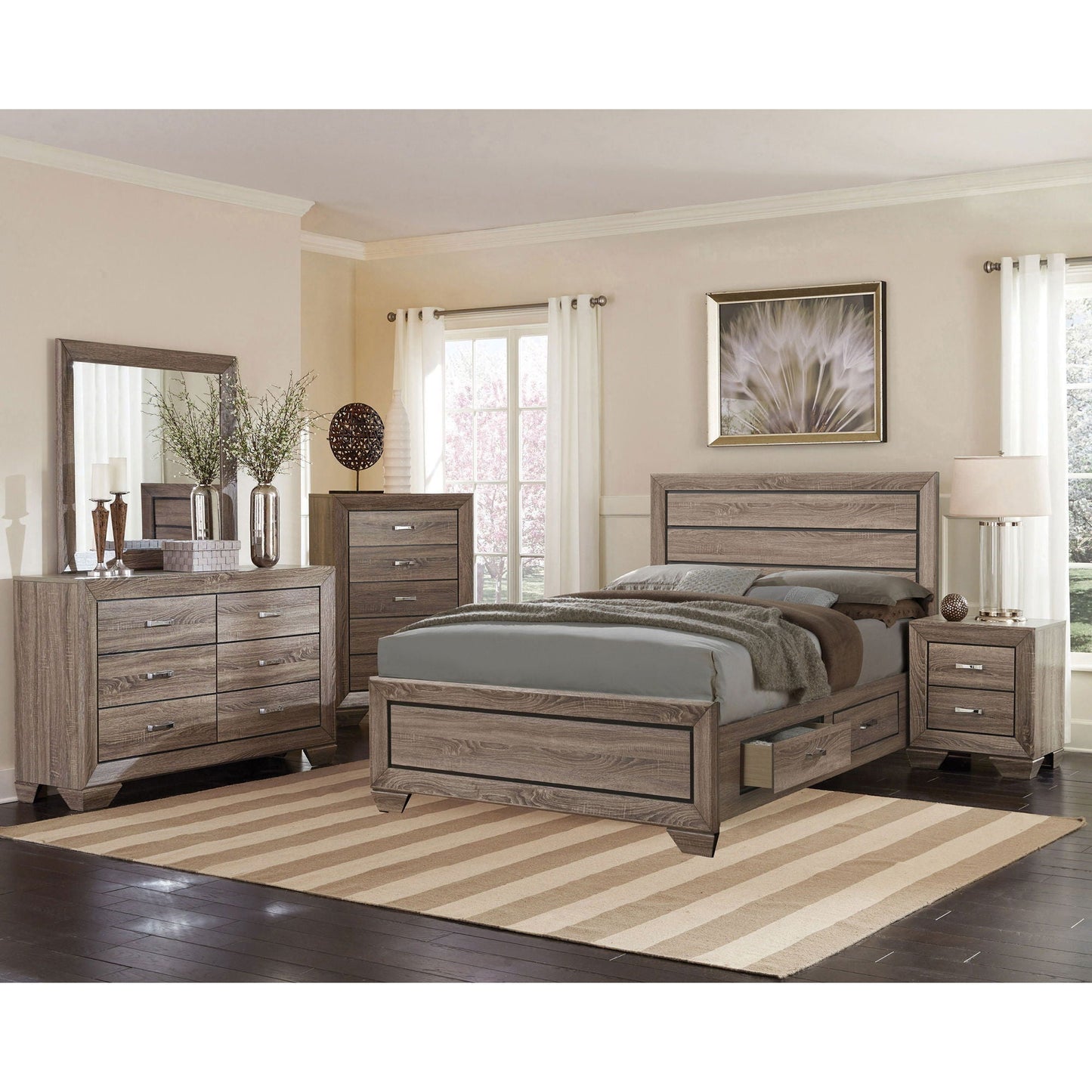 Oatfield Panel Bed in weathered gray wood with matching dressers by HouseOfZazla on Tampa Home & Garden Store