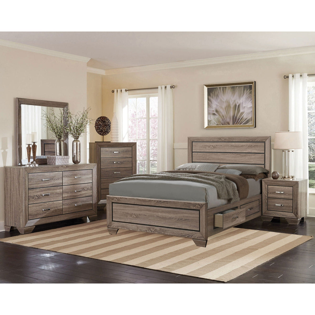 Oatfield Panel Bed in weathered gray wood with matching dressers by HouseOfZazla on Tampa Home & Garden Store