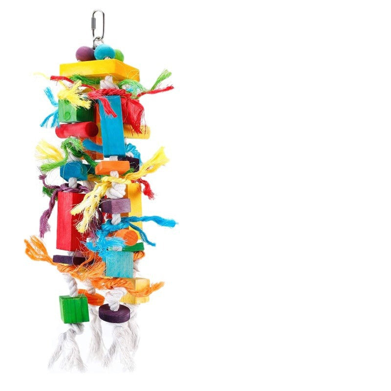 Wooden color nibbling parrot toy by Sell My Stuff, bright blocks with colorful rope strands on Tampa Home & Garden Store