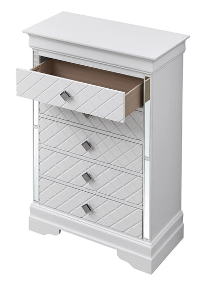 HouseOfZazla silver champagne accent chest with embossed X pattern and mirrored panels on Tampa Home & Garden Store