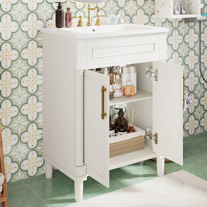 Bathroom vanity with integrated sink and 2-door cabinet, brass faucet set on Tampa Home & Garden Store