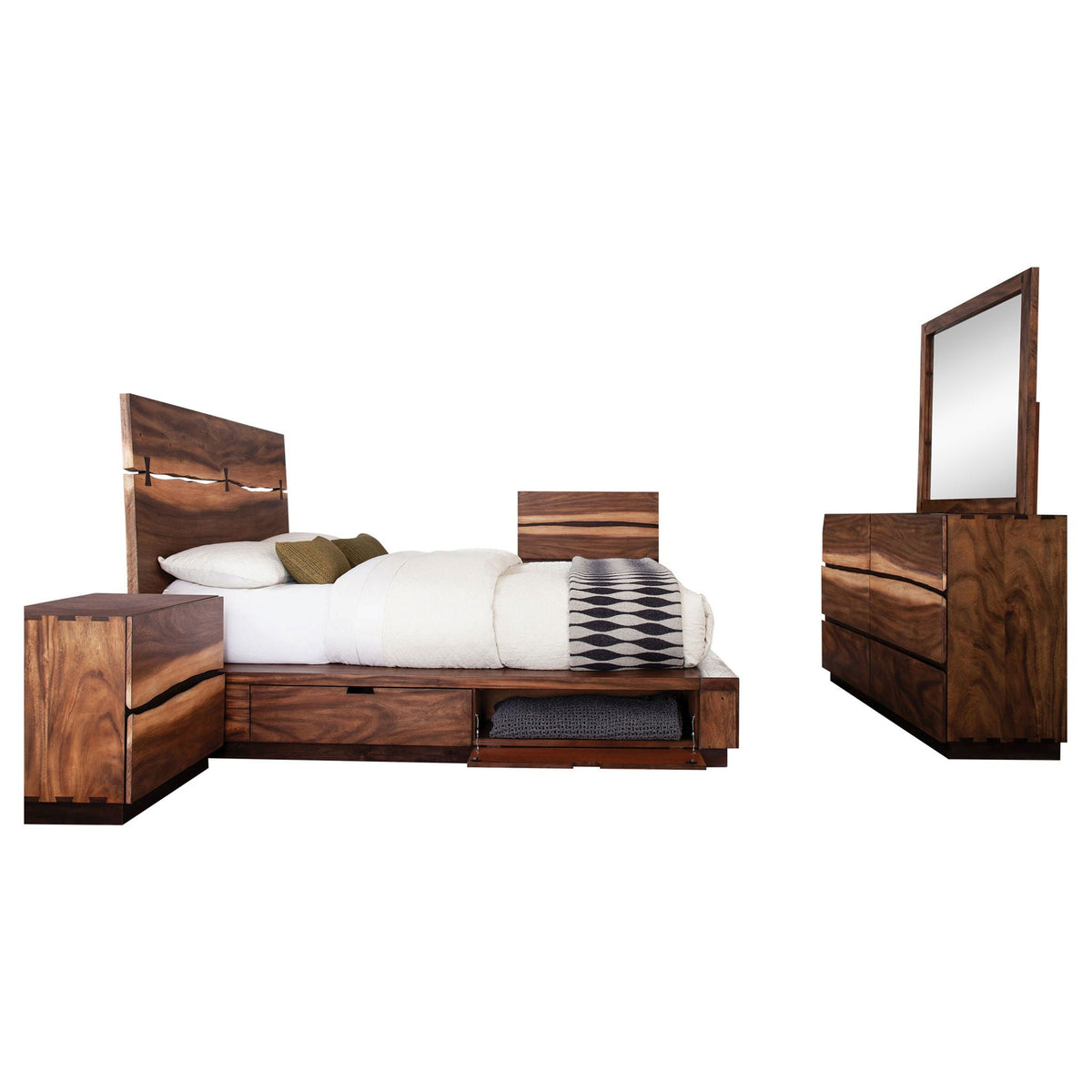 Beverly Walnut Storage Platform Bedroom Set