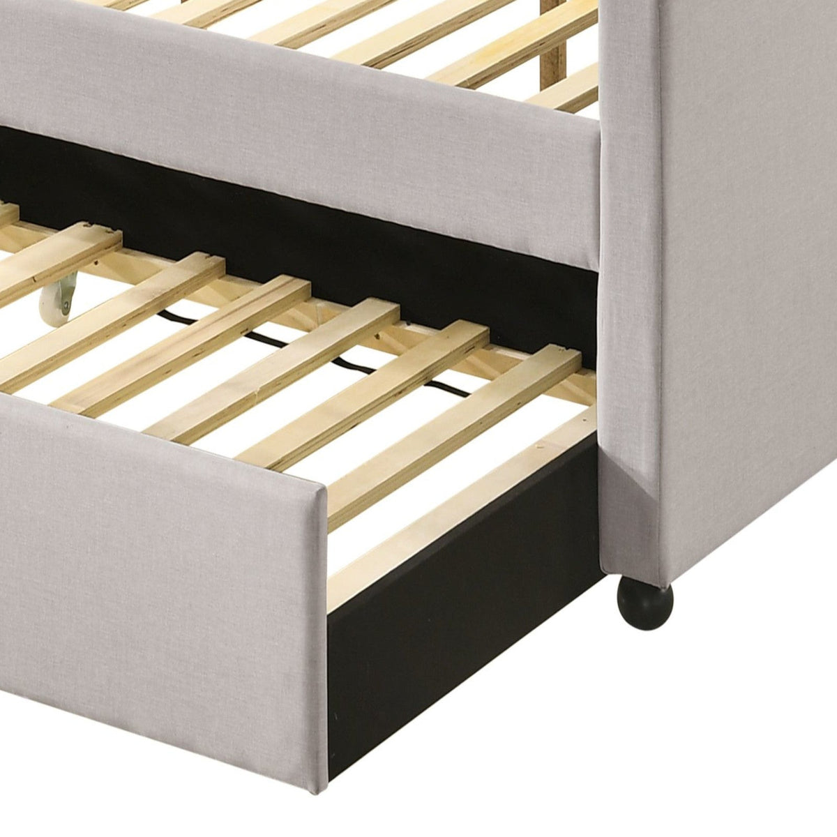 Lianna Fog Fabric Daybed with Trundle Twin gray upholstered frame with slats casters on Tampa Home & Garden Store
