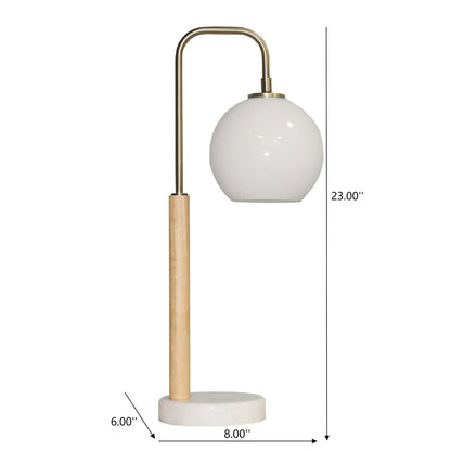 Bedside Table Lamp with white globe shade brass arched stem wooden base HouseOfZazla on Tampa Home & Garden Store
