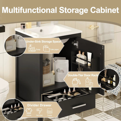 Bathroom Vanity Ceramic Sink and Divider Drawer