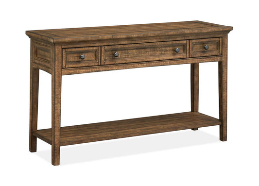 Bay Creek end table with 3 drawers and lower shelf in brown wood Unique Piece Furniture on Tampa Home & Garden Store