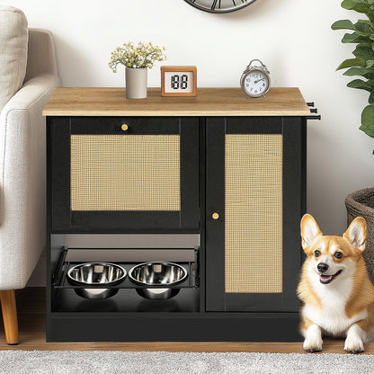 Feeding Station with 2 Lockers and Elevated Bowls Black by HouseOfZazla pet cabinet with 2 bowls on Tampa Home & Garden Store