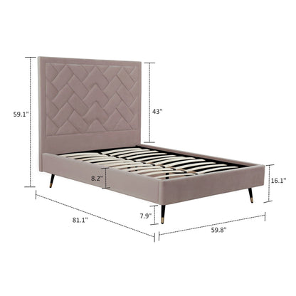 Crosby bed with beige diamond-quilted upholstered headboard and slat base, black tapered legs on Tampa Home & Garden Store