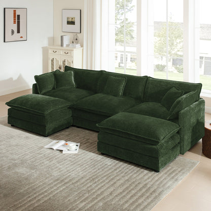 U-Shaped Sectional Sofa with Reversible Footrest in dark green velvet by HouseOfZazla on Tampa Home & Garden Store