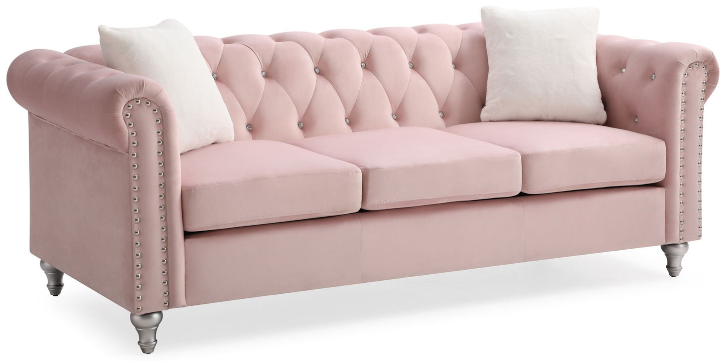 the Raisa Tufted Sofa and Nailhead Accents