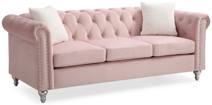the Raisa Tufted Sofa and Nailhead Accents