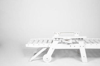 Outdoor chaise lounge in white with adjustable backrest and slatted platform on Tampa Home & Garden Store