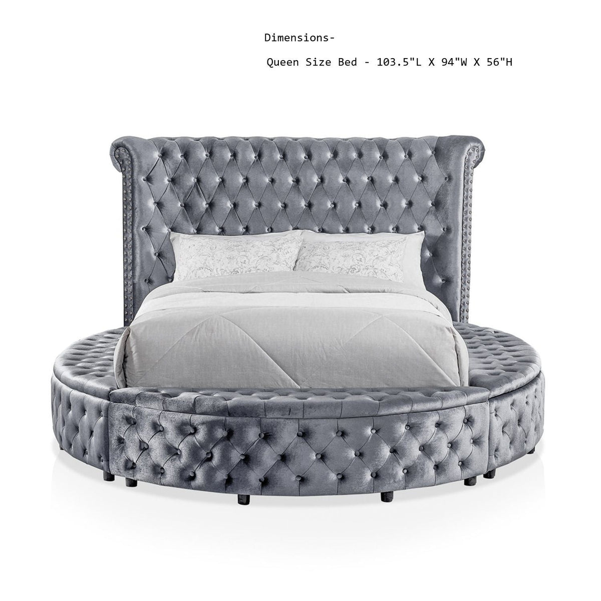Glam Button Tufted Round Bed with Usb Storage