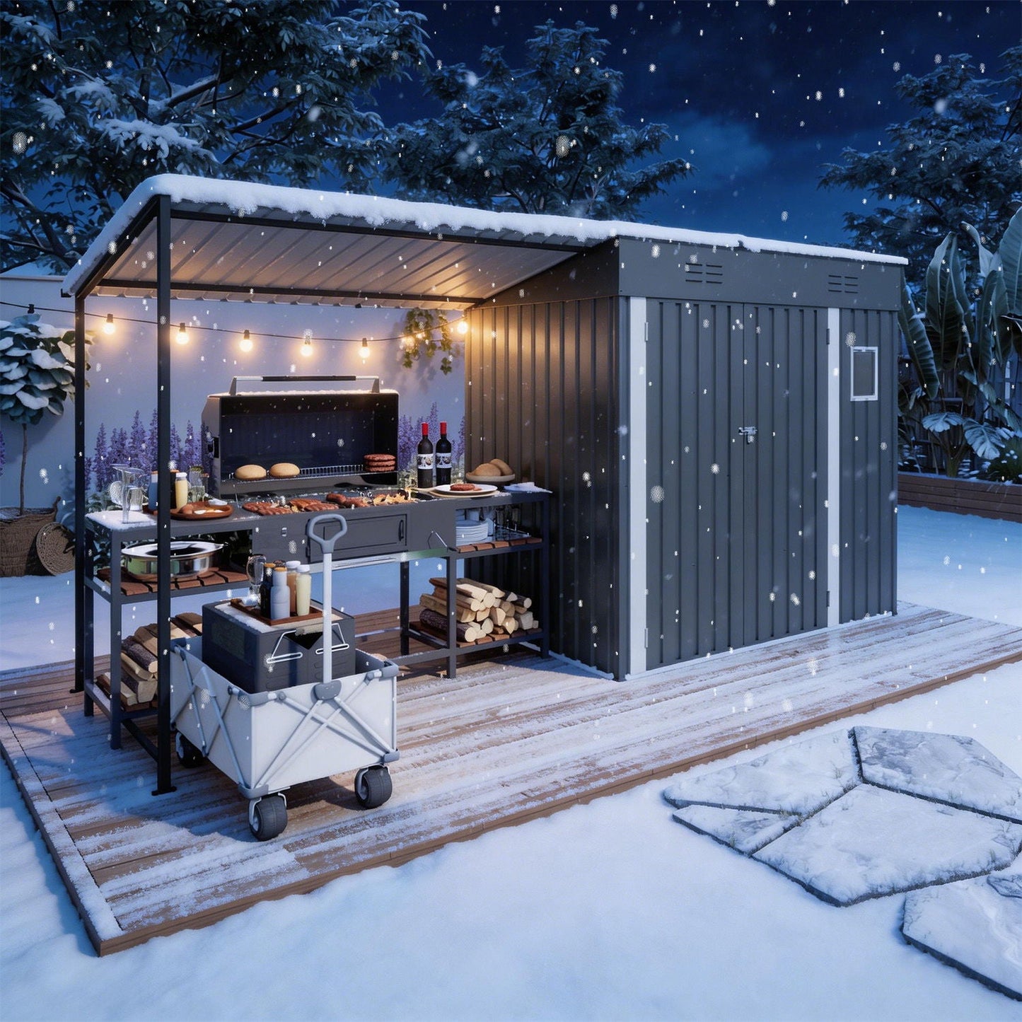 Heavy Gray Storage Shed and the Pergola Combo