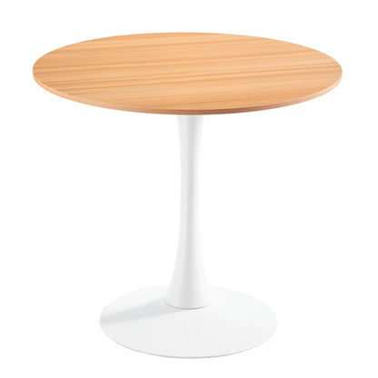 Mid-Century Tulip dining table with round natural wood top and white pedestal base by HouseOfZazla on Tampa Home & Garden Store