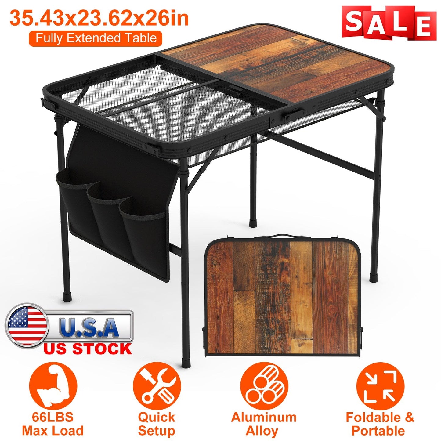 GemGear foldable camping table with wooden top and aluminum frame 66LBS max load on Tampa Home & Garden Store