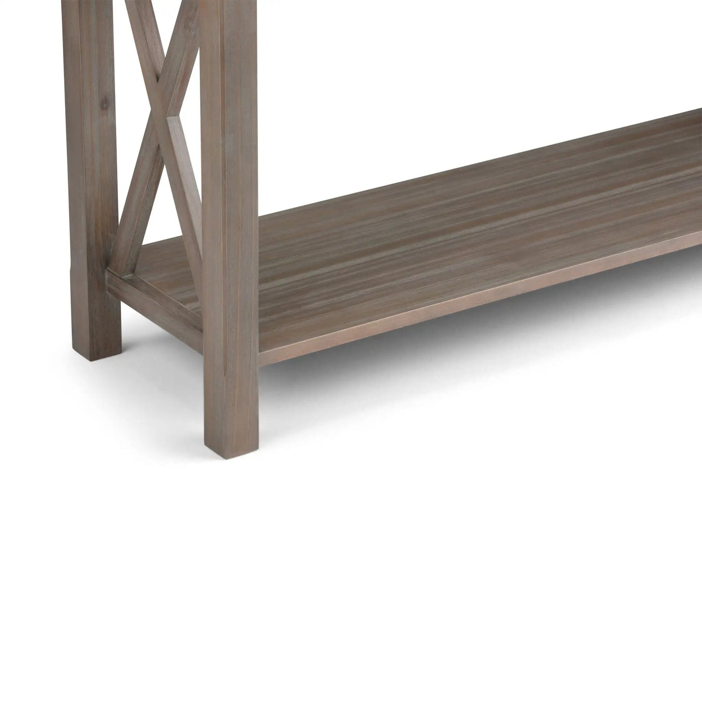 Kitchener console table by Unique Piece Furniture in weathered gray wood with cross X-brace legs on Tampa Home & Garden Store