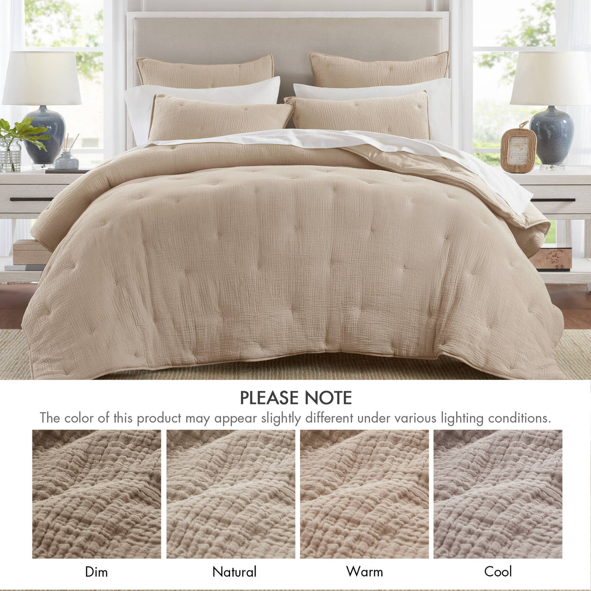 3 pc cotton embroidered quilt set full/queen by HouseOfZazla in natural beige with shams on Tampa Home & Garden Store