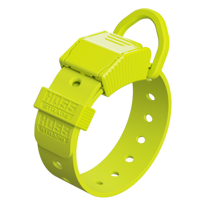 Kill Switch Wristband by Hoss Straps, neon yellow watercraft safety strap with embossed logo on Tampa Home & Garden Store