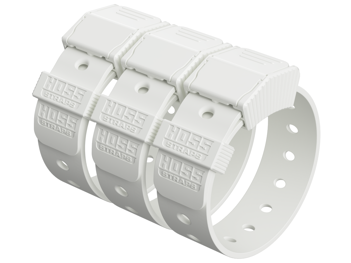 Hoss Straps Gear Straps 12-Inch, white modular camping straps with embossed branding on Tampa Home & Garden Store