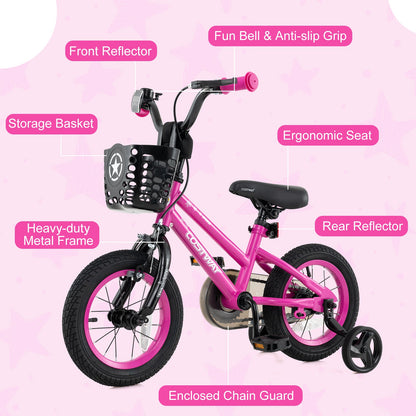12 Inch Kids Bike Adjustable Bicycle with Front Basket for Children Aged 3-4 Years Old