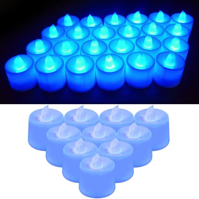 Stevvex 12-pack flameless LED tea lights blue flickering battery-operated candles for home decor on Tampa Home & Garden Store