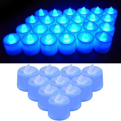 Stevvex 12-pack flameless LED tea lights blue flickering battery-operated candles for home decor on Tampa Home & Garden Store