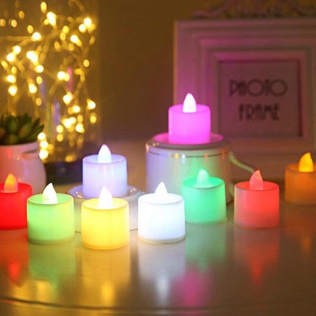 Stevvex flameless LED tea lights, 12Pcs multicolor flickering battery-operated candles for home decor on Tampa Home & Garden Store