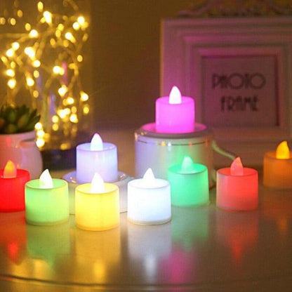Stevvex flameless LED tea lights, 12Pcs multicolor flickering battery-operated candles for home decor on Tampa Home & Garden Store