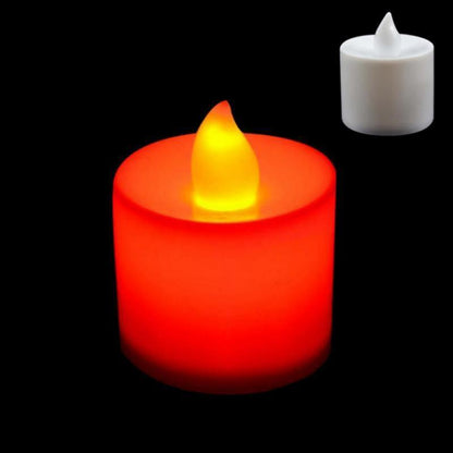 Flameless LED tea light candle red with flickering flame; two-piece set on Tampa Home & Garden Store