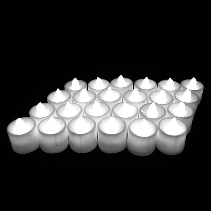 Stevvex flameless LED tea lights 24 white flickering battery-operated candles on Tampa Home & Garden Store