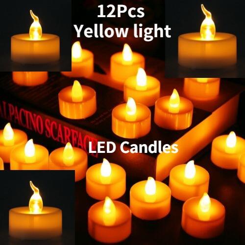 12Pcs Yellow LED Tea Lights flameless battery-operated candles with flickering glow on Tampa Home & Garden Store