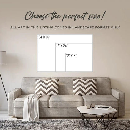 Welcome To Our Home Sign III canvas mounted above sofa, displaying 24x36, 18x24, 12x18 layouts on Tampa Home & Garden Store