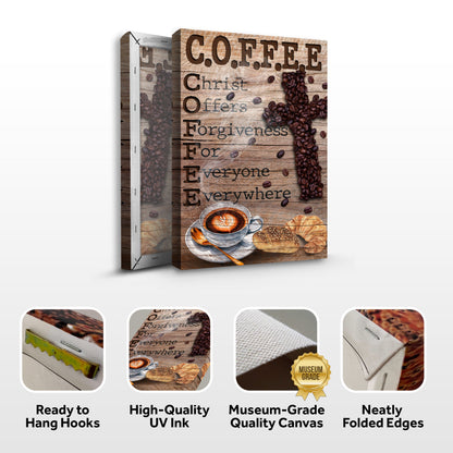 Christ And Coffee Faith Sign III by Tailored Canvases on wood-grain panel with coffee beans on Tampa Home & Garden Store