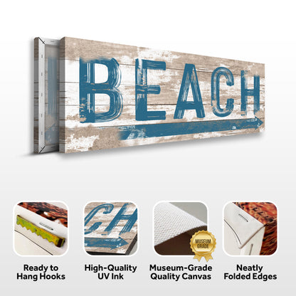 Beach House Sign V canvas by Tailored Canvases with blue brush letters on weathered wood on Tampa Home & Garden Store