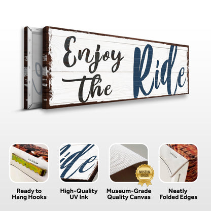 Enjoy The Ride Sign canvas wall art by Tailored Canvases, rustic white distressed wood frame on Tampa Home & Garden Store