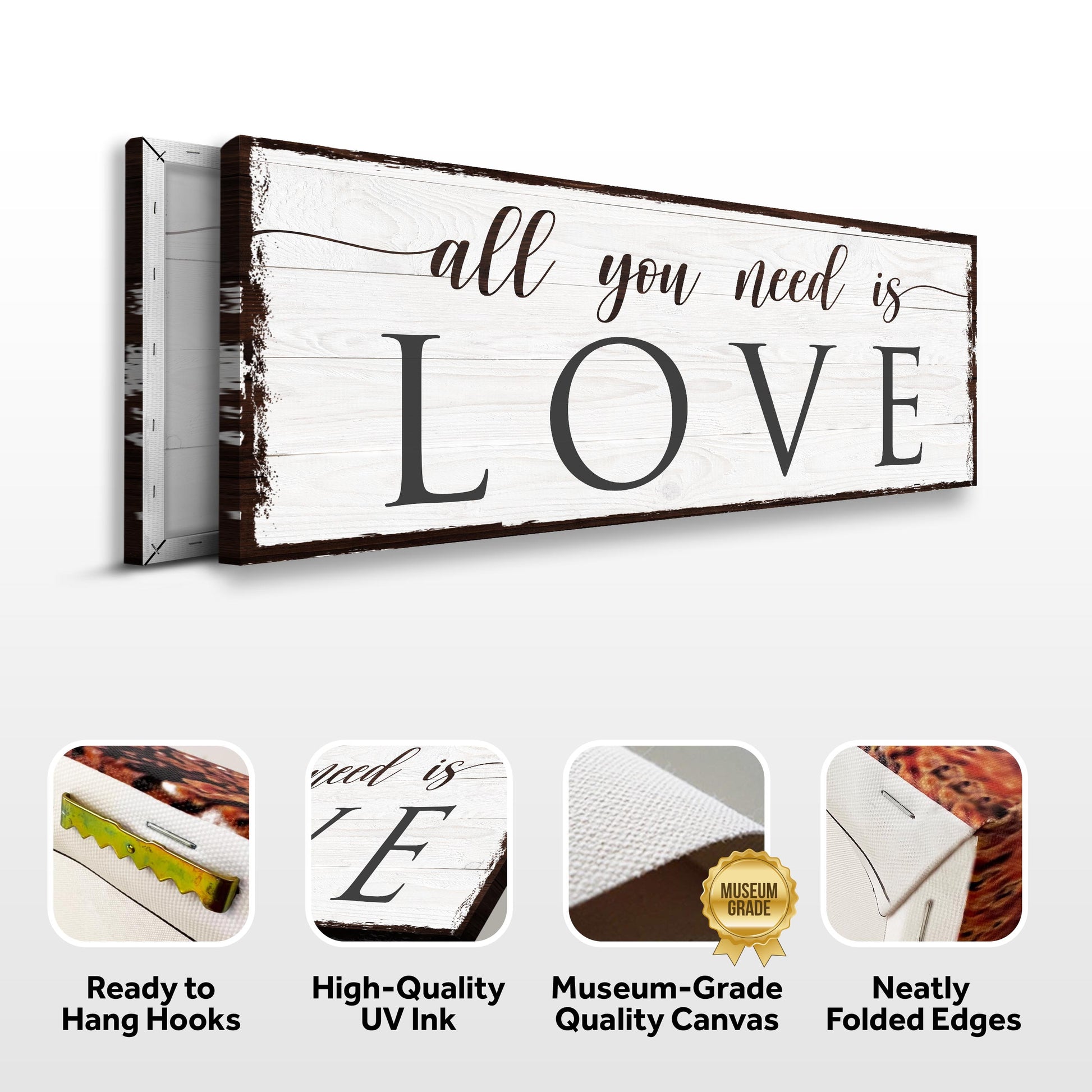 All You Need Is Love Sign canvas Tailored Canvases, whitewashed wood, distressed edges and LOVE on Tampa Home & Garden Store