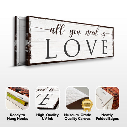 All You Need Is Love Sign canvas Tailored Canvases, whitewashed wood, distressed edges and LOVE on Tampa Home & Garden Store